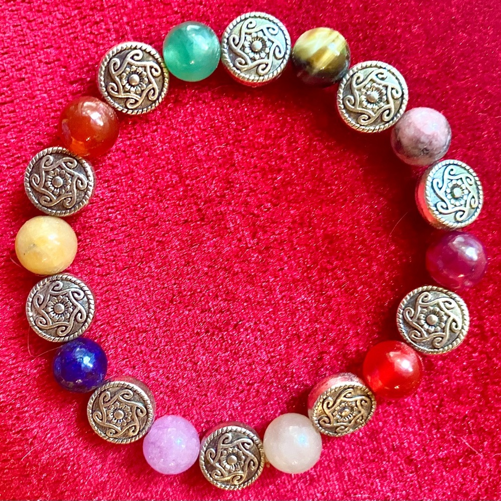 SHOJ Multi-Gemstone Bracelet with silver-Toned Circular Accents